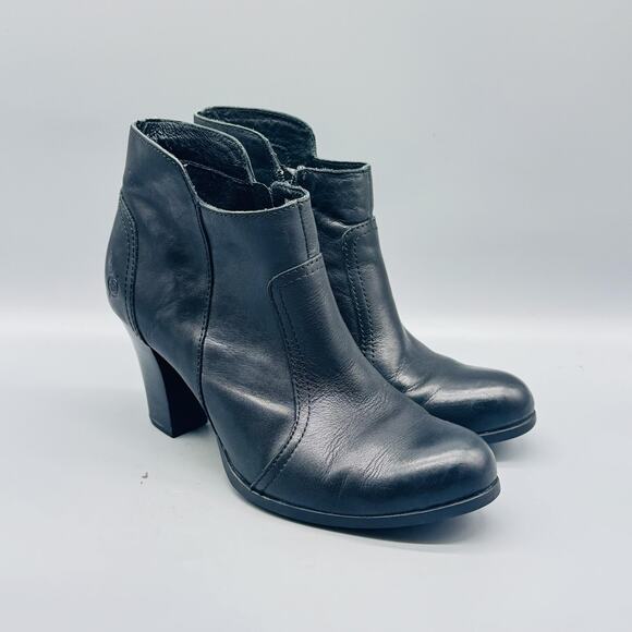 Born Boots Womens 8 Black Leather Ankle Booties Heeled Round Toe Zip Comfort - Picture 2 of 11